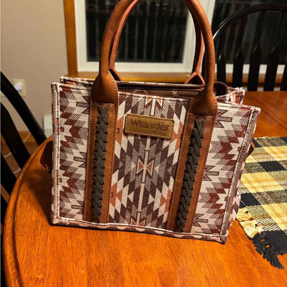 Wrangler Tan and Brown Geometric Women's Satchel